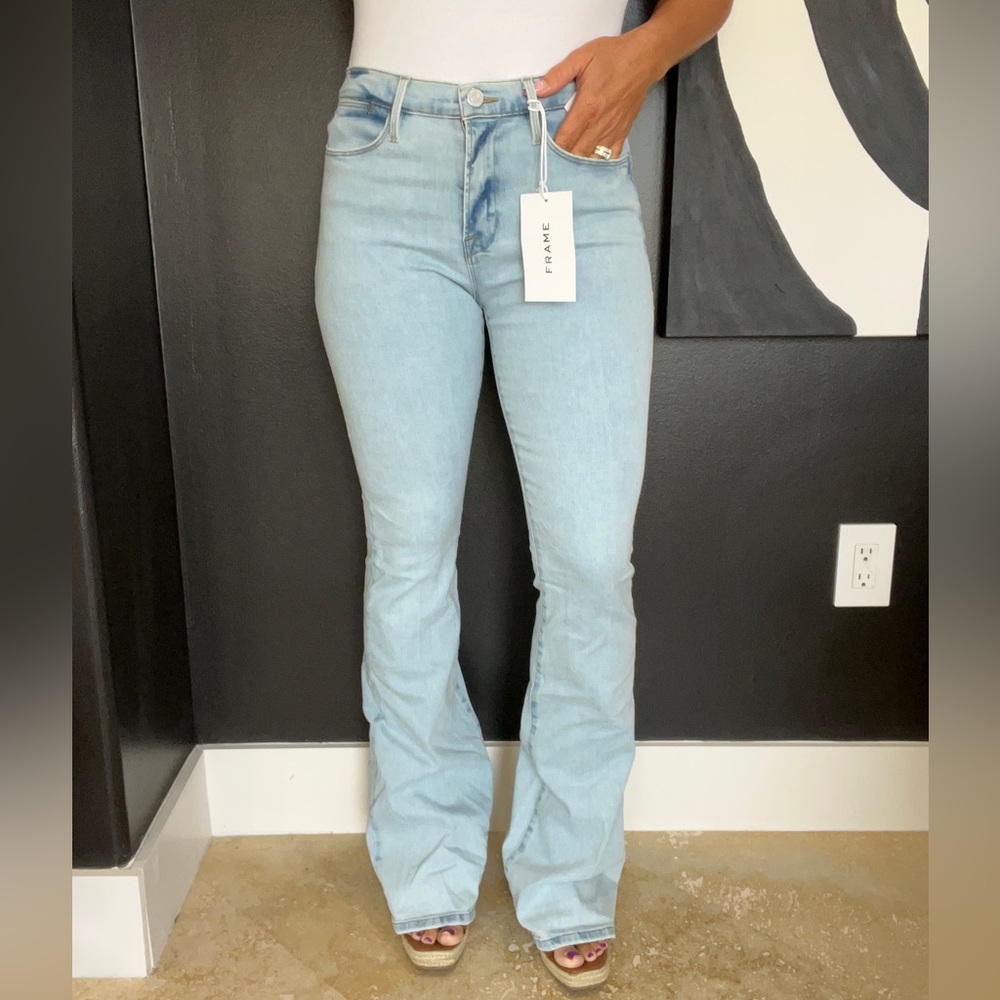 Frame Le High Flare High Rise Flared Leg Blue Jeans